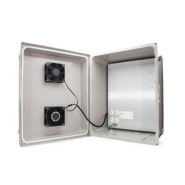 NF SERIES 20X16X12 FRP ENCLOSURE WITH 120VAC OUTLETS, COOLING FANS, NF201612VFA1